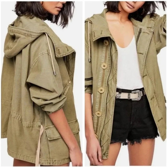 Free People Jackets & Blazers - Free People Army Green Boho Style Joshua Tree Hooded Utility Jacket Size XS